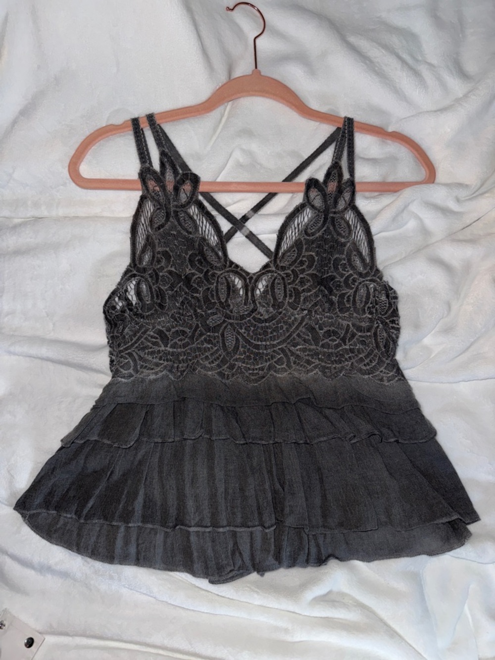 POL Gray Lace Tiered Ruffle Camisole - Picture 5 of 10
